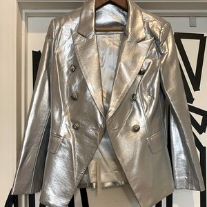 Woman’s Silver Faux Leather Blazer